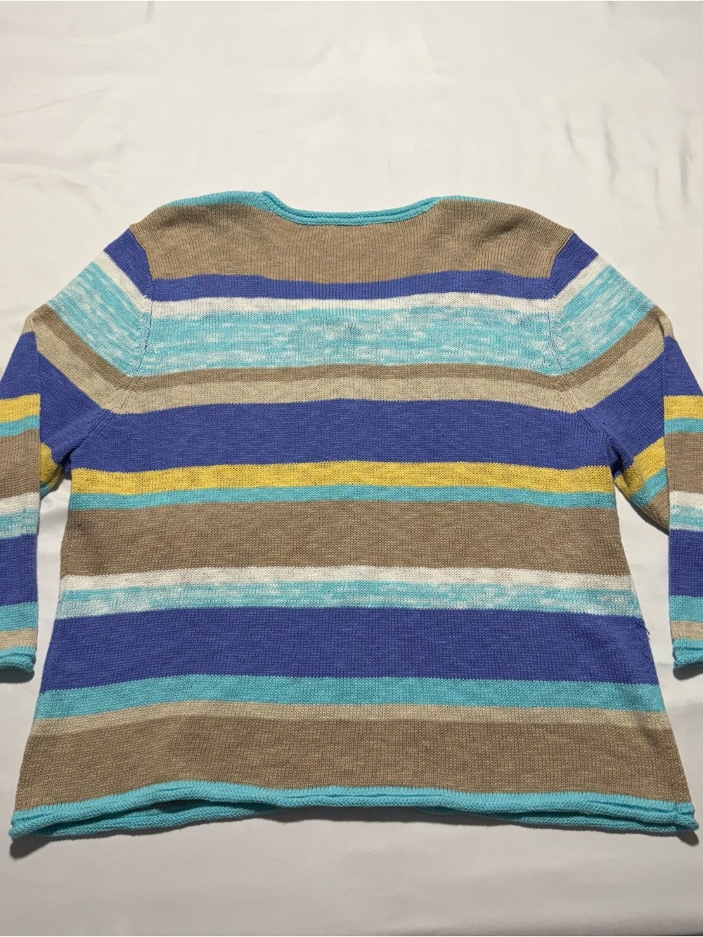 Lulu B Women’s XL Striped Knit Cardigan Sweater Blue Tan Yellow 100% Cotton - Picture 8 of 11